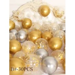 30pcs Clear Confetti & Metallic Latex Balloon Set