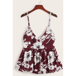 Floral Print Random Box Pleat Cami Top
