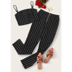 Striped Cami Top & Zip Fly Pants Set