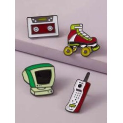 4pcs Old Computer & Mobile Phone Design Brooch