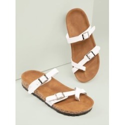 Toe Loop Twin Buckle Cork Sole Slide Sandals