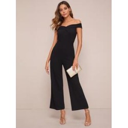Foldover Off Shoulder Detail Wide Leg Jumpsuit
