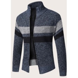 Men Contrast Panel Stand Collar Cardigan