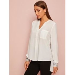 Contrast Sequin Panel High Low Hem Blouse