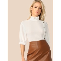 Frill Neck Button Front Top