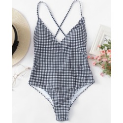 Gingham Tie Back Ruched One Piece Swimsuit