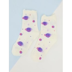 Cartoon Planet Print Socks