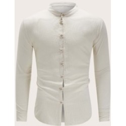 Men Stand Collar Button Up Shirt