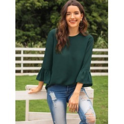 Flounce Sleeve High Low Blouse
