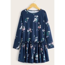 Girls Frill Trim Floral Smock Dress