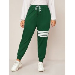 Plus Striped Drawstring Carrot Sweatpants
