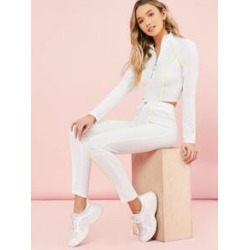 Neon Binding Quarter Zip Top And Jogger Pants Set