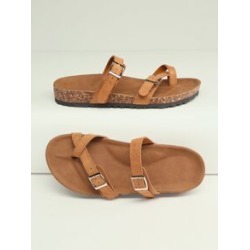 Toe Ring Double Buckle Cork Sole Slide Sandals