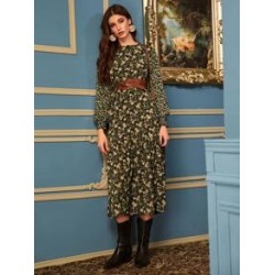Ditsy Floral Frill Cuff Smock Dress
