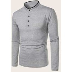 Men Stand Collar Long Sleeve Polo Shirt