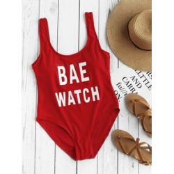 Letter Graphic Scoop Neck One Piece Swimsuit