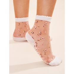 Ditsy Floral Pattern Ruffle Hem Mesh Socks 1pair