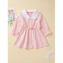 Baby Girl Contrast Panel Bow Swing Shirt Dress
