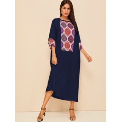 Tribal Print Batwing Sleeve Hijab Dress