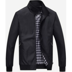 Men Stand Collar Solid Jacket