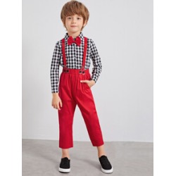Toddler Boys Bow Tie Gingham Top With Straps Pants