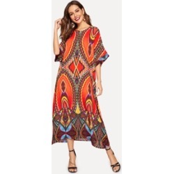 Batwing Sleeve Tribal Print Hijab Dress