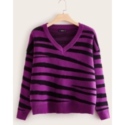 Plus V-neck Striped Sweater