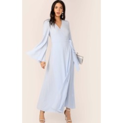 Split Sleeve Wrap Belted Hijab Dress