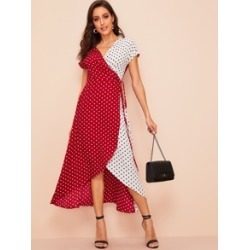 Colorblock Polka Dot Surplice Hijab Dress