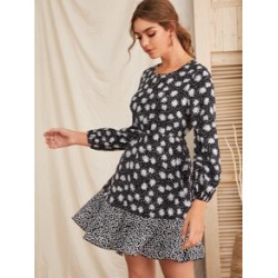 Floral Print Flounce Hem Dress