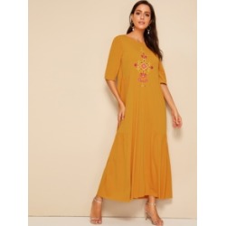 Embroidered Detail Flounce Hem Hijab Dress