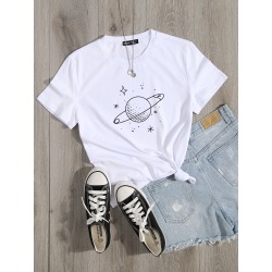 Planet Print Round Neck Tee