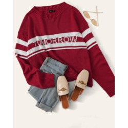Plus Letter and Striped Sweater
