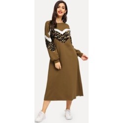 Drop Shoulder Leopard Panel Hijab Dress