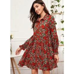 Shirred Cuff Floral Print Dress