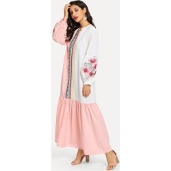 Floral and Geo Embroidered Colorblock Hijab Dress