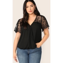 Plus Lace Shoulder Wrap Top
