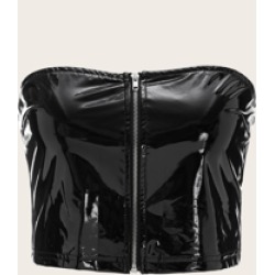 Zip Up PU Bandeau Top