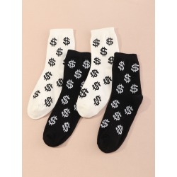 2pairs Men Dollar Sign Print Socks