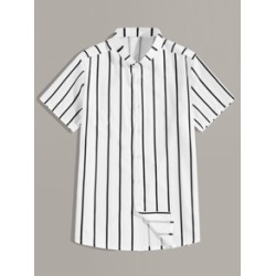 Men Stand Collar Button Front Striped Shirt