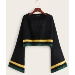 Striped Exaggerate Bell Sleeve Sweater