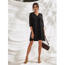 Buttoned Lace Back and Sleeve Dress
