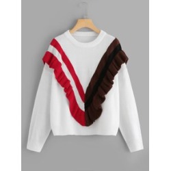 Plus Ruffle Embellished Striped Sweater