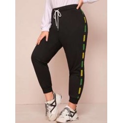 Plus Letter Print Drawstring Carrot Sweatpants