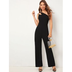 Double Strappy One Shoulder Wide Leg Jumpsuit