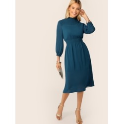 Frill Neck Shirred Yoke and Waist Dress