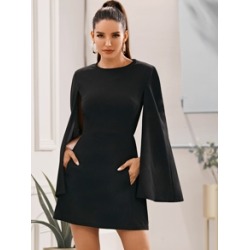 Cloak Sleeve Pocket Side Dress Without Belt