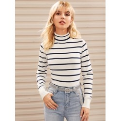 High Neck Striped Sweater