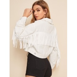 White Wash Fringe Detail Denim Jacket