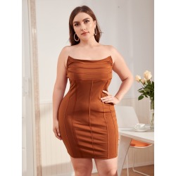 Plus Binding Trim Exposed Zipper Back Dress